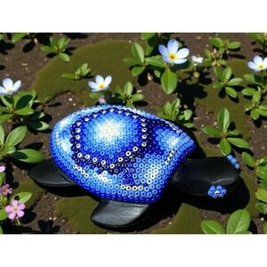 Huichol Obsidian‎ Turtle Beaded Figurine Multicolor Handmade Mexican Folk Art